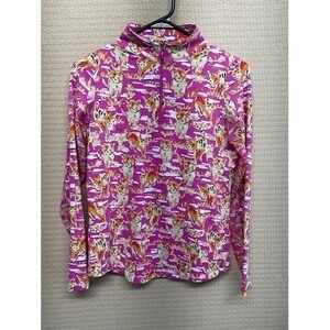 NWOT Ibkul UPF 50+ Sammy Pink Kitty Cat Zip Long Slv. T-Shirt Women XS Indonesia